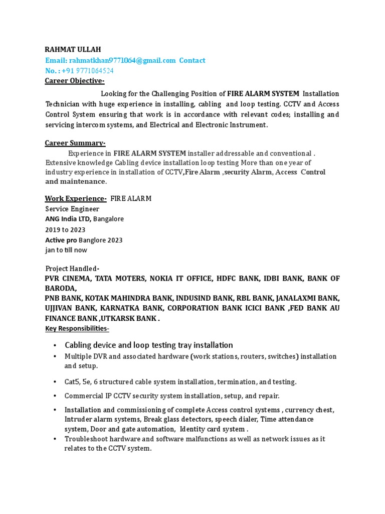 Fire Alarm CV | PDF