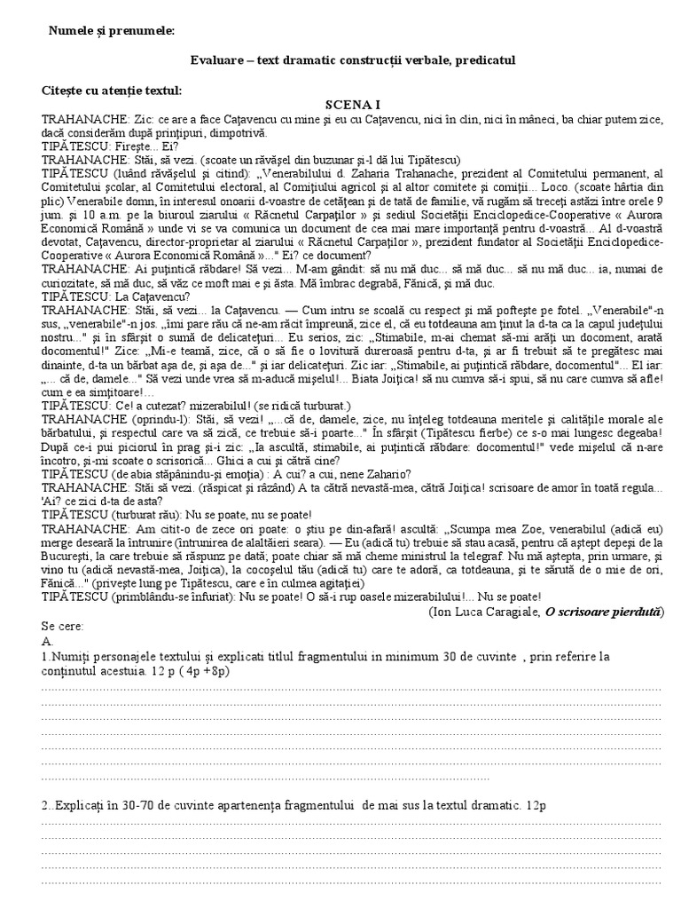 Text Dramatic Si Constructii Verbale | PDF