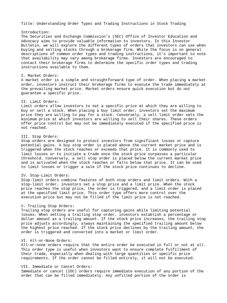 Understanding order types and trading instructions in stock trading