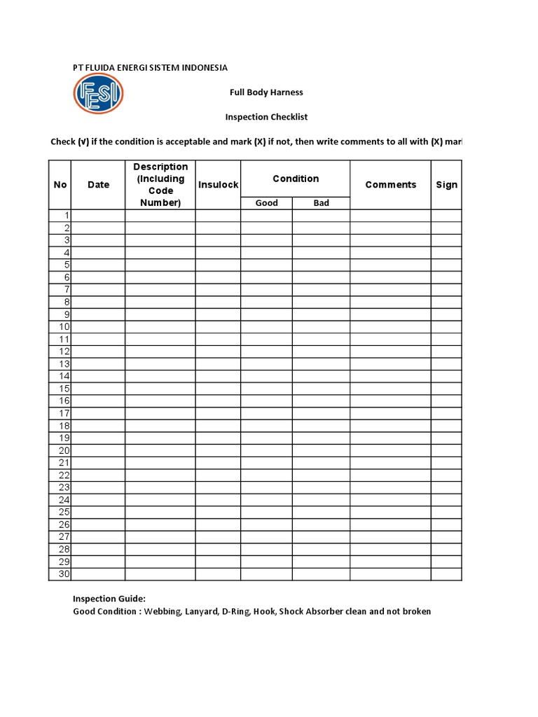 checklist full body harness PDF
