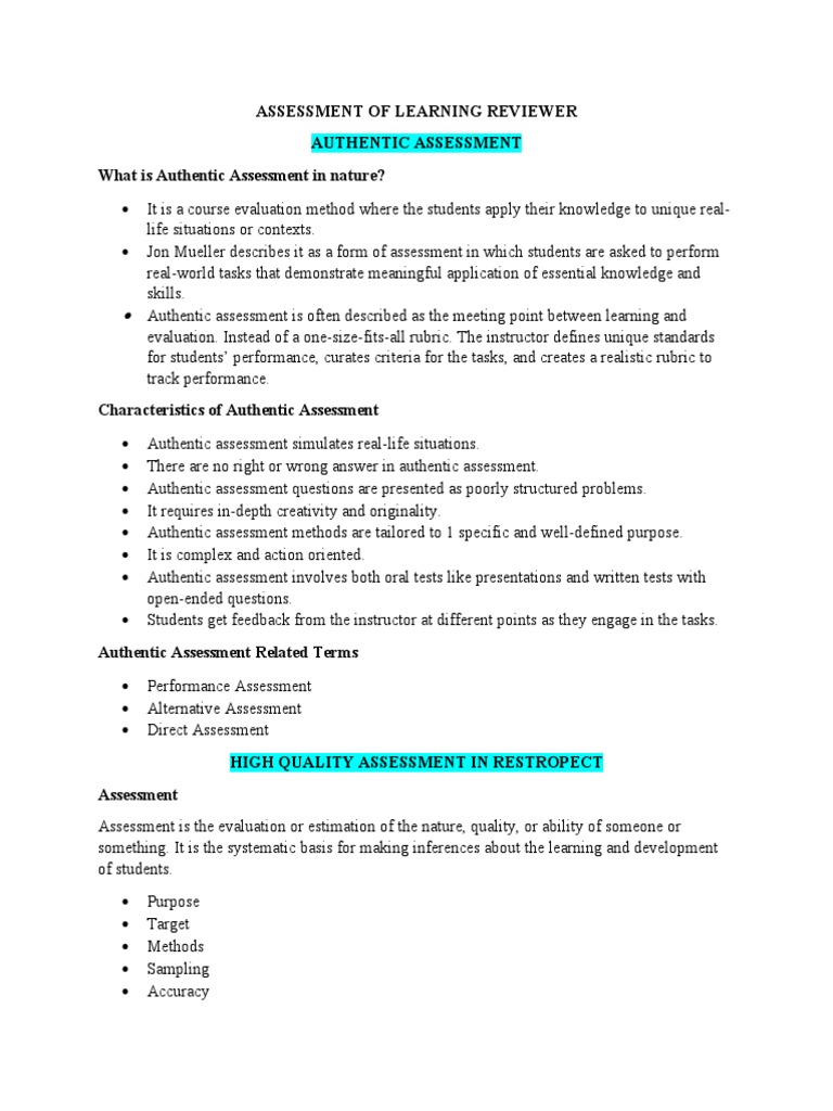 Understanding Authentic Assessment Methods | PDF