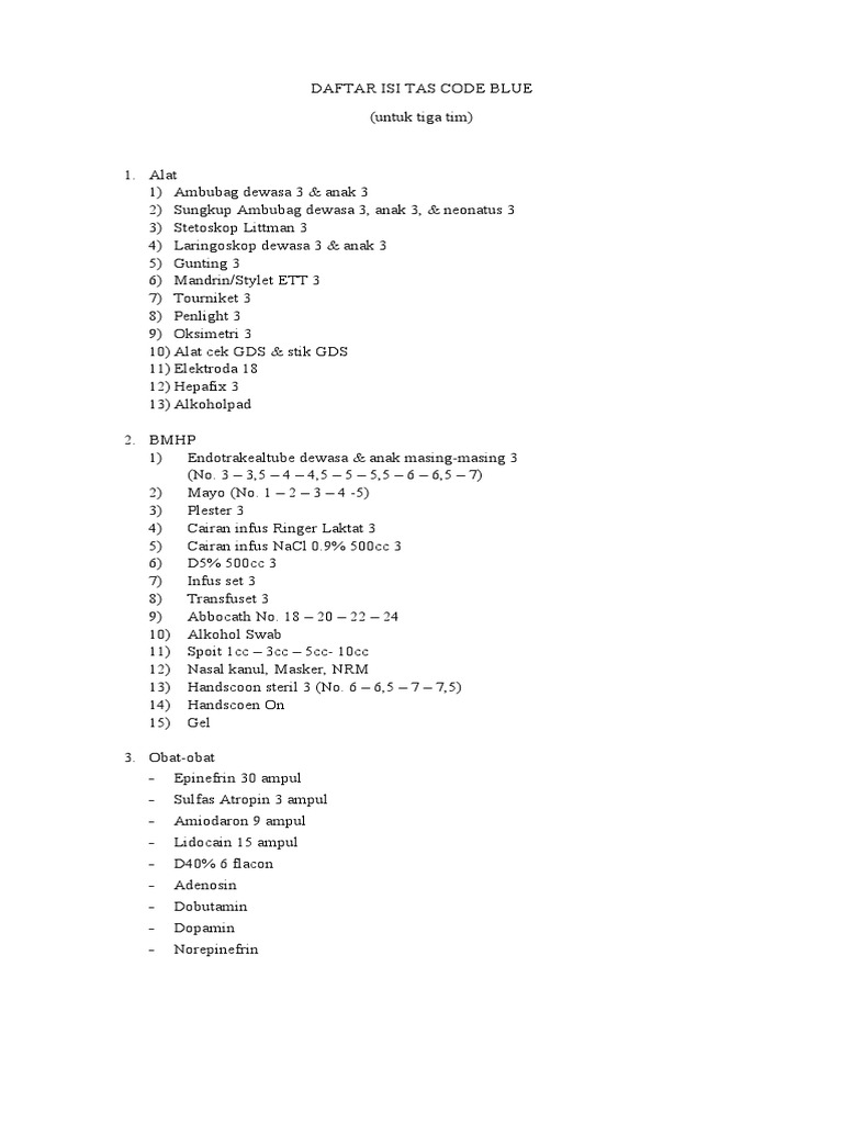 Daftar Isi Tas Code Blue | PDF