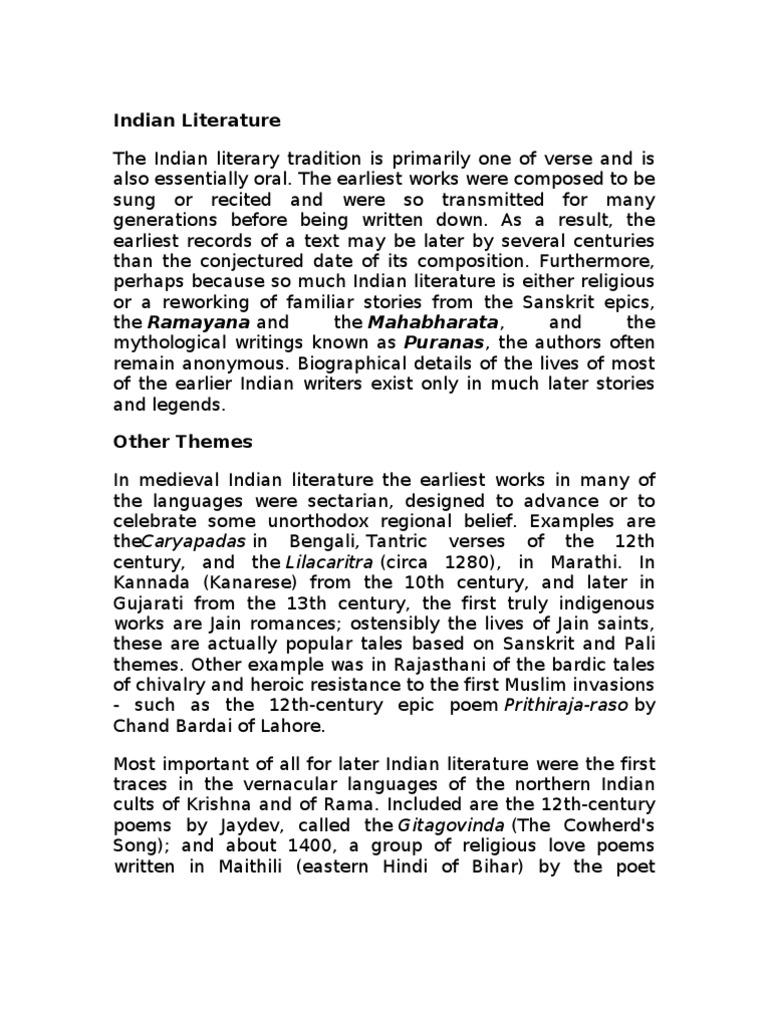 Overview of Indian Literature Evolution | PDF | Upanishads | Languages ...