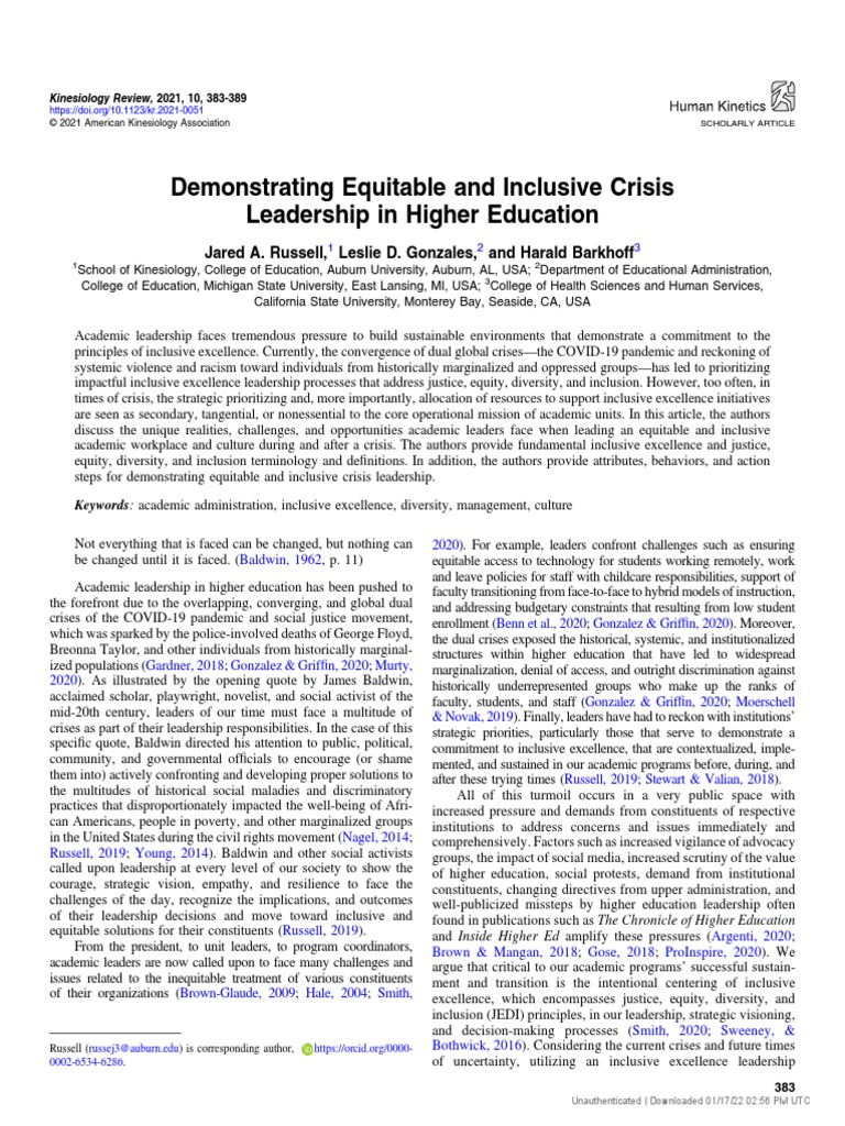 [21616035 Kinesiology Review] Demonstrating Equitable and Inclusive