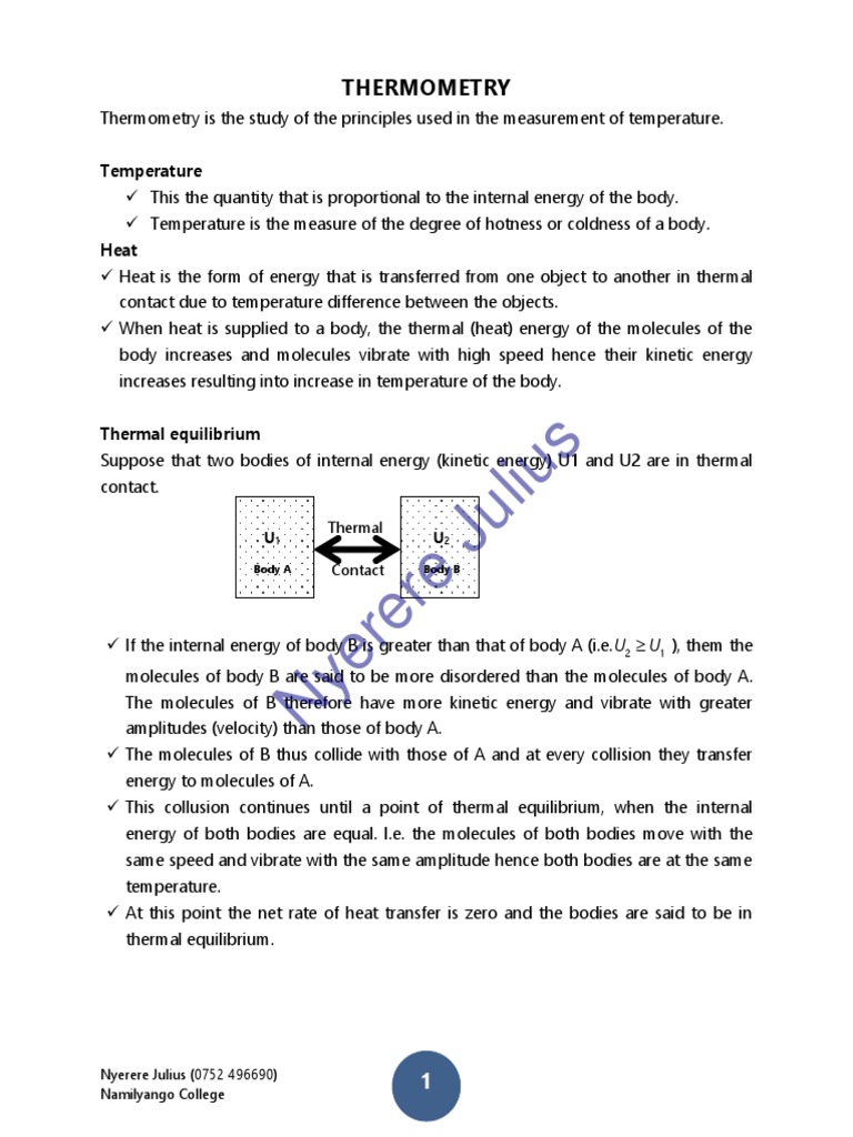 Principles of Thermometry in Physics | PDF | Temperature | Thermometer