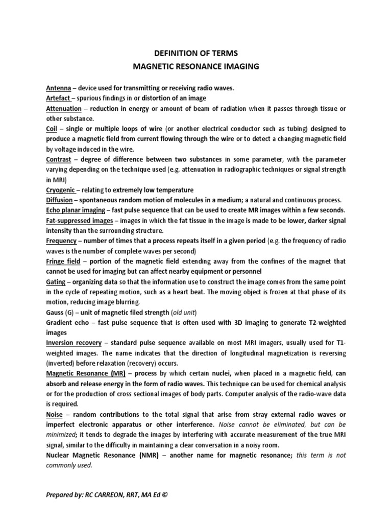 MRI DEFINITION OF TERMS PDF
