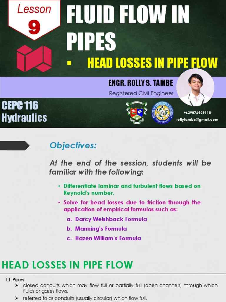 CEPC+116-+Lesson+9 Head+Losses+in+Pipe+Flow | PDF | Fluid Dynamics ...
