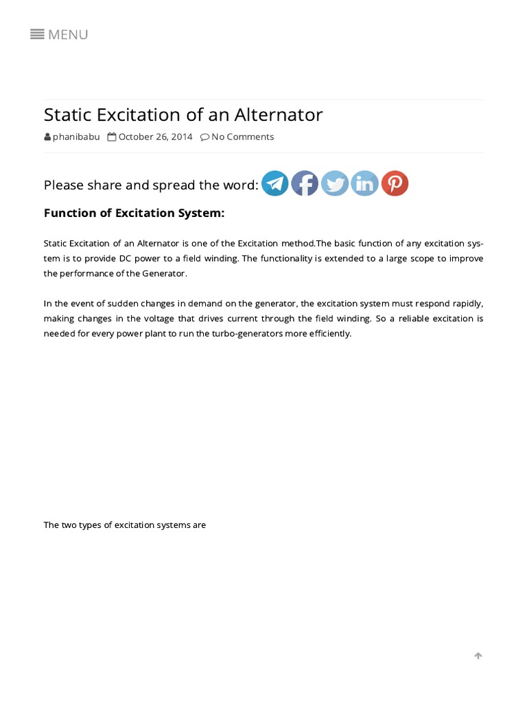 Static Excitation of an Alternator _ Electrical Machines PDF