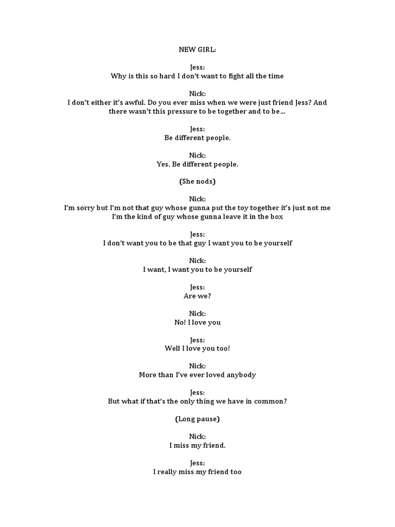 NEW GIRL Nick and Jess Break Up PDF