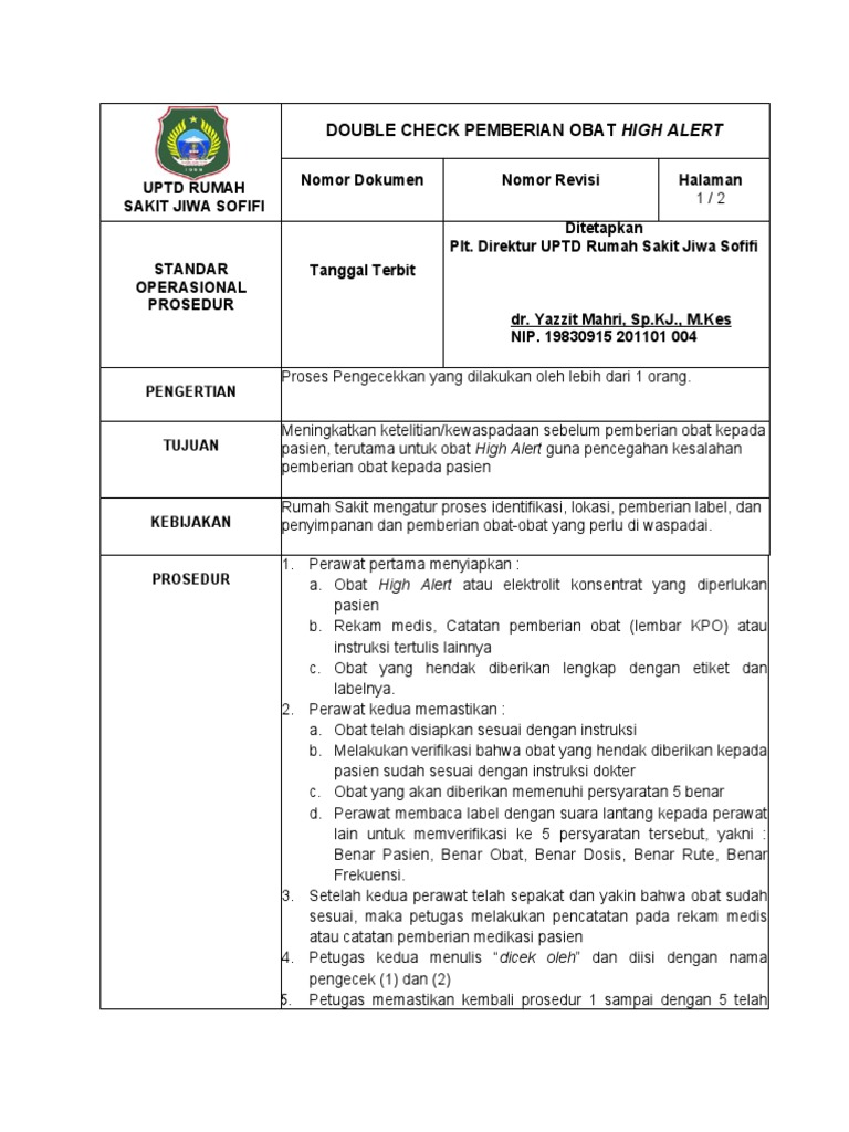 SOP Double Check High Alert | PDF