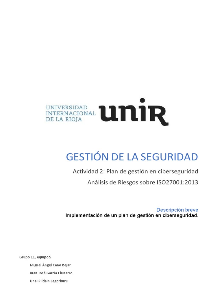 Plan de Gestión en Ciberseguridad | PDF | Seguridad de información ...