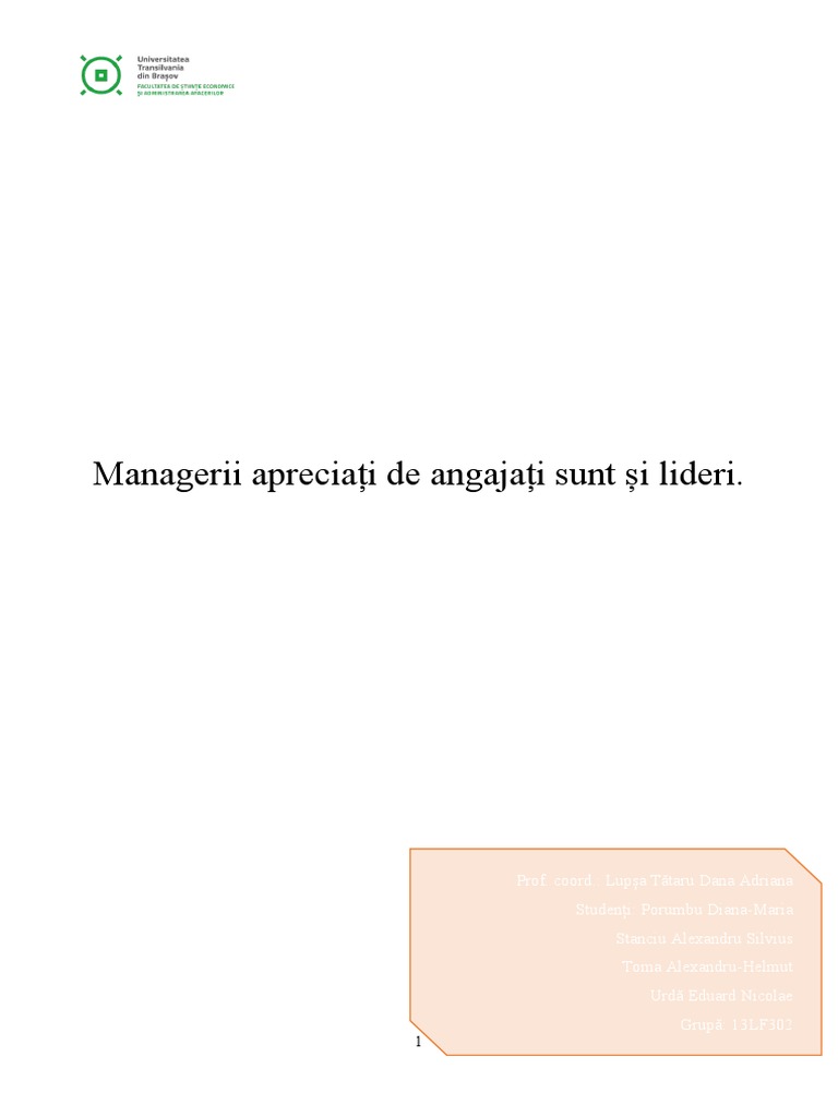 Managerii Apreciati de Angajati Sunt Si Lideri - Docx 2.0 | PDF