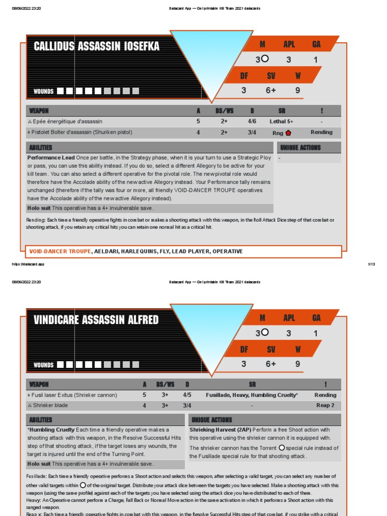 Datacard App Get Printable Kill Team 2021 Datacards PDF Hobbies
