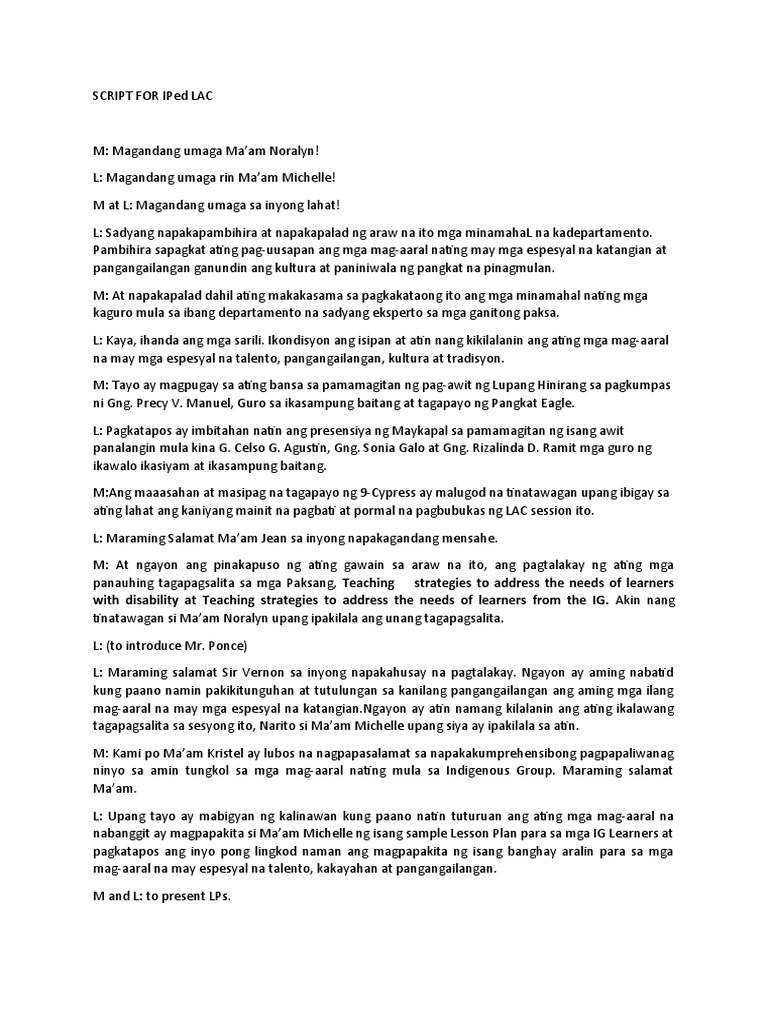 SCRIPT FOR IPed LAC | PDF
