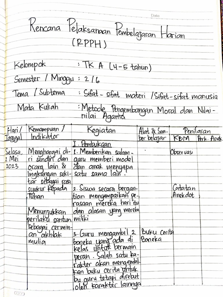 RPPH Nilai Moral Dan Agama | PDF