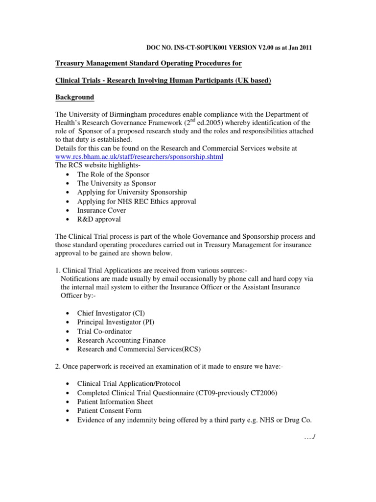 Treasury Management SOP for Clinical Trials | PDF | Clinical Trial ...