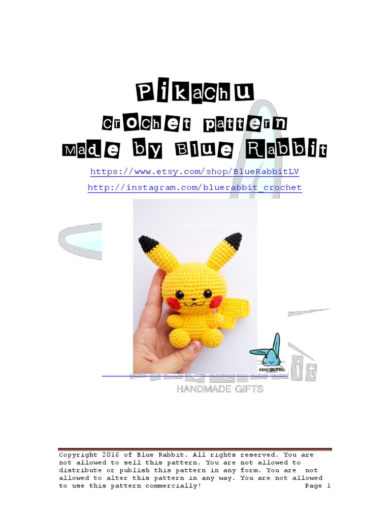 Blue Rabbit Pokemon Pikachu | PDF | Crochet | Yarn