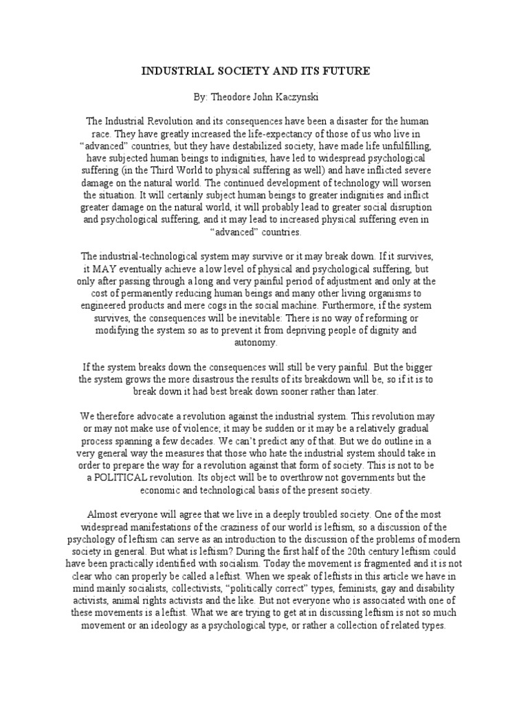 Industrial Society And Its Future