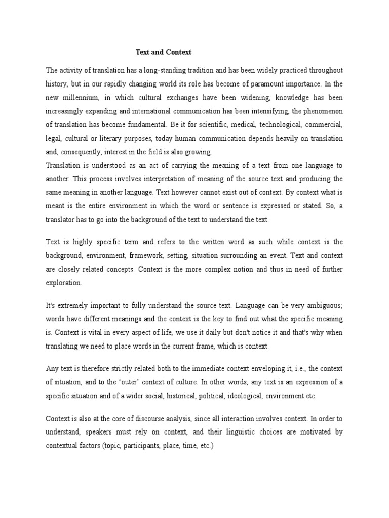 Text And Context Pdf Translations Context Language Use