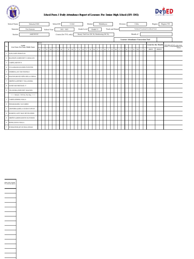 School Form 2 (SF 2) PDF Social Institutions Family