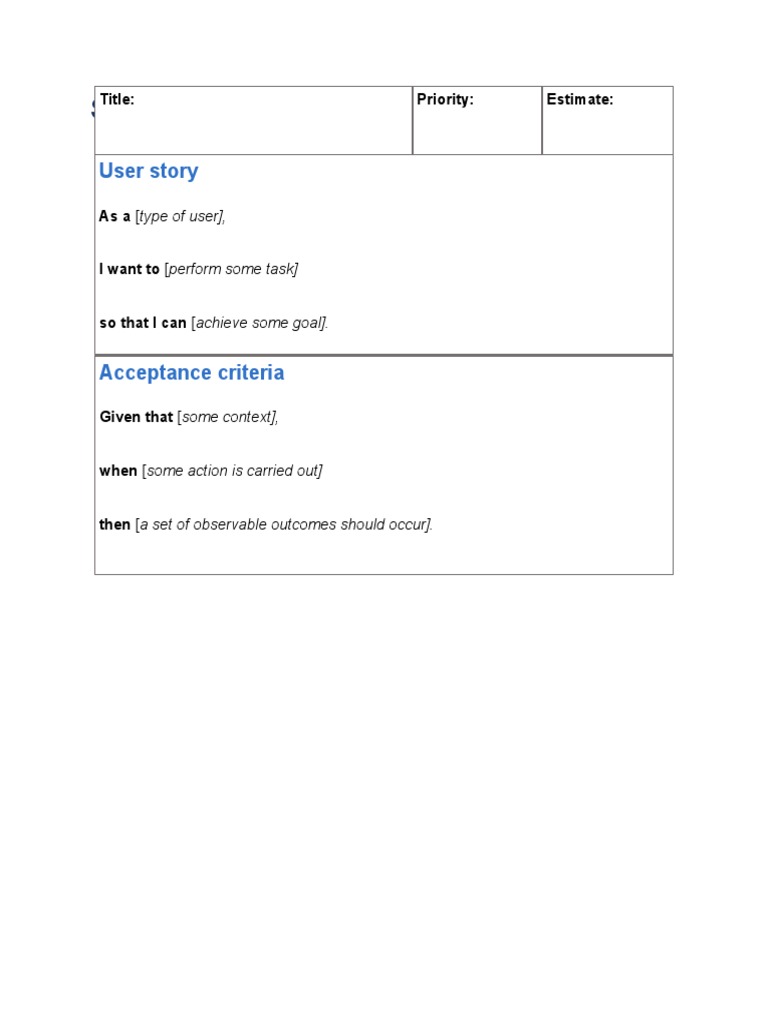 Simple User Story Template | PDF