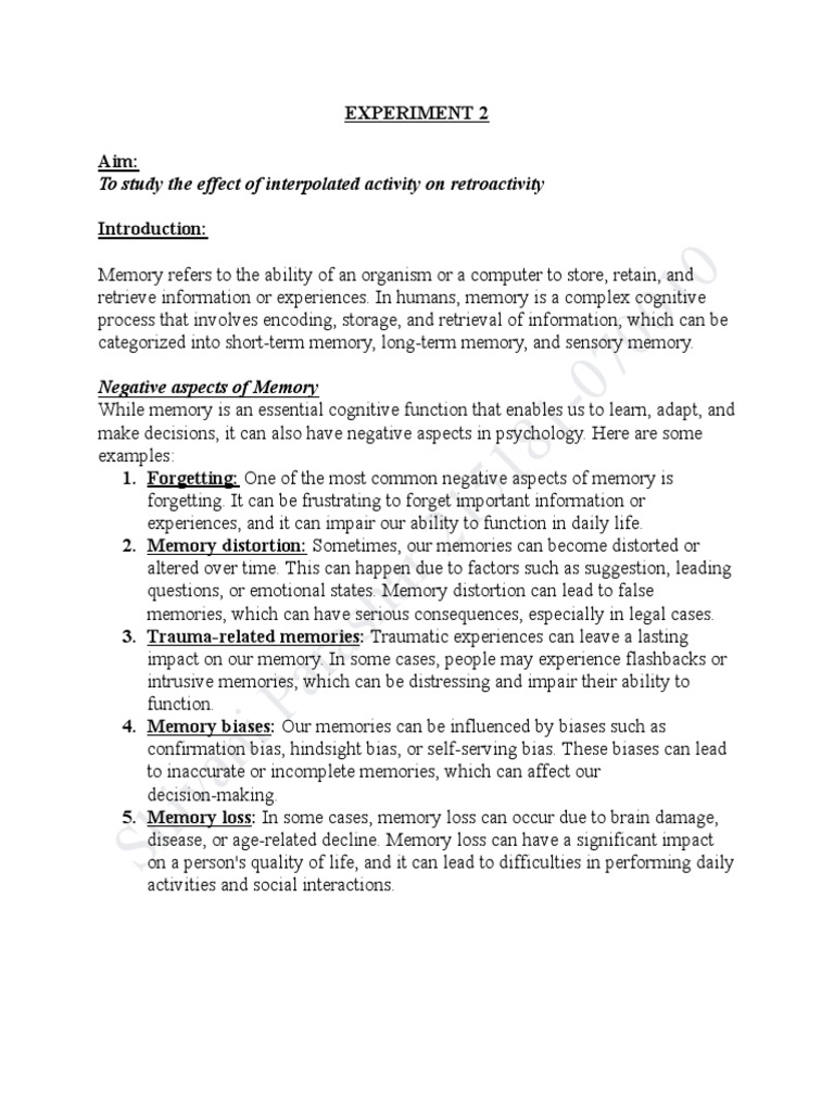 EXPERIMENT 2, Retroactive Inhibition | PDF