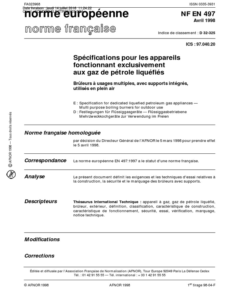 Spécifications des brûleurs GPL EN 497 | PDF
