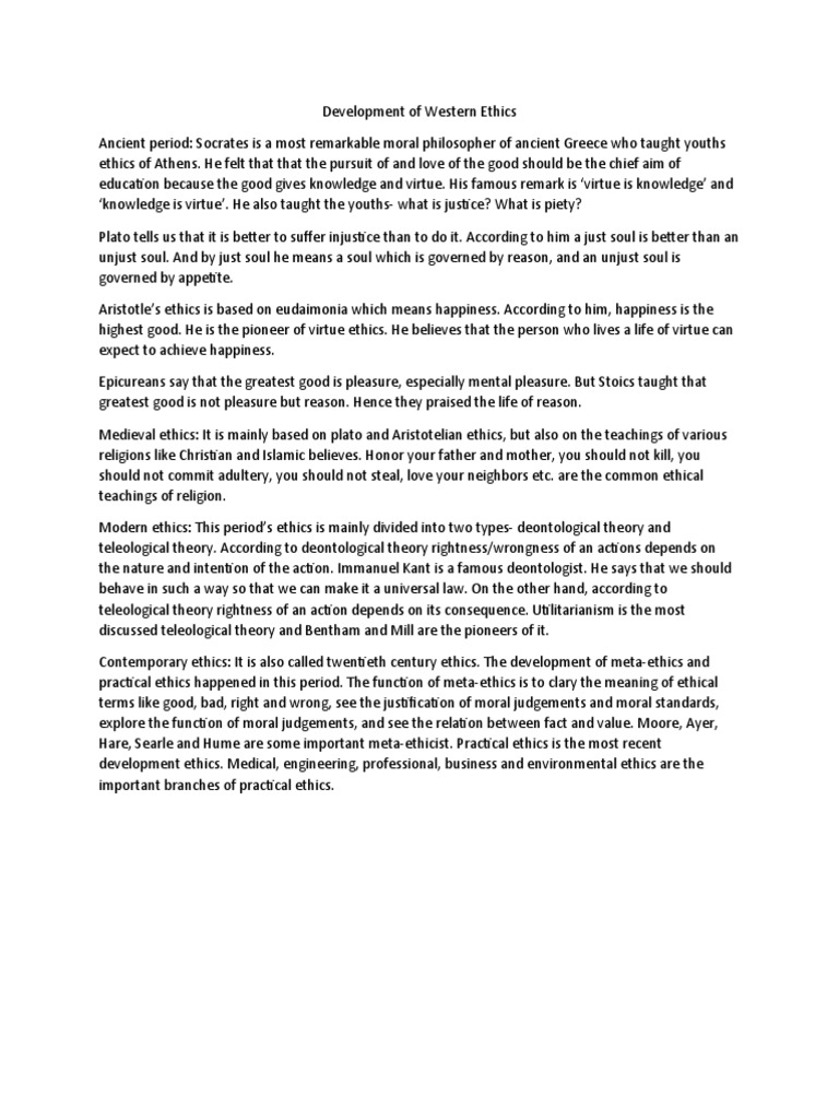 Development of Western Ethics PDF Reason Virtue