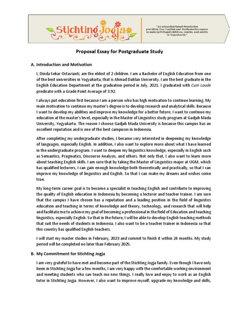 Proposal Essay For Postgraduate Study (Dinda) | PDF | Teachers ...
