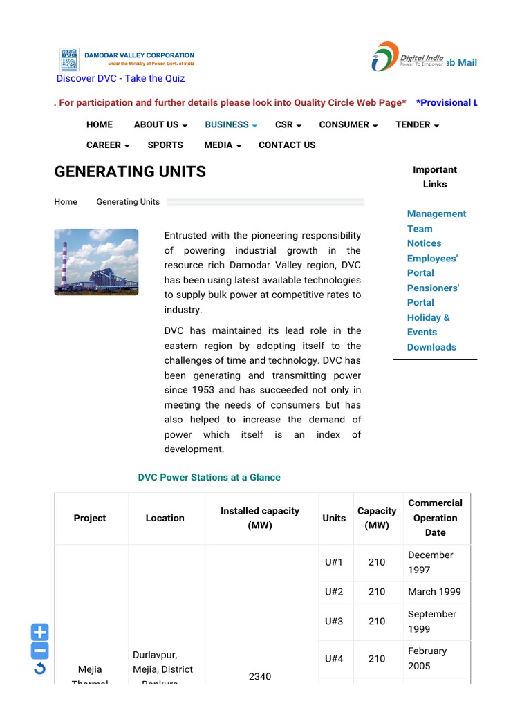 Damodar Valley Corporation _ Generating Units PDF