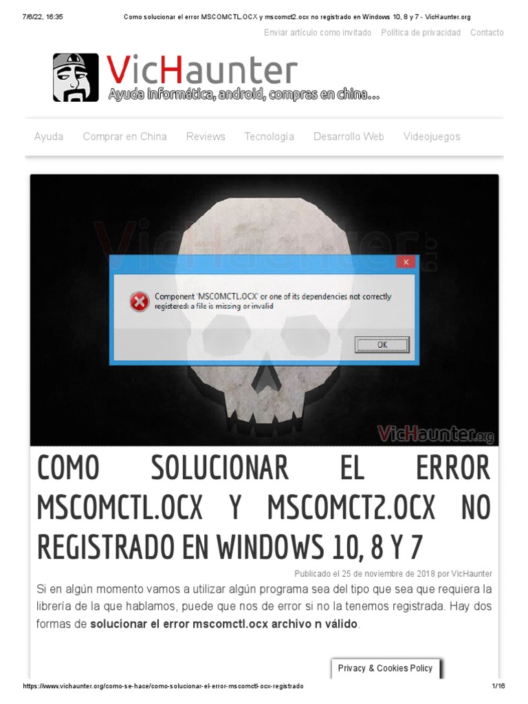 Mscomct2.ocx - Como Solucionar El Error | PDF | Archivo de computadora ...