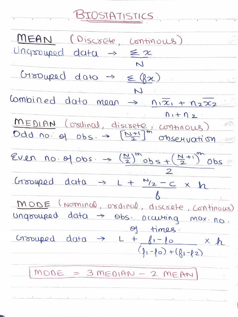 Biostatistics Formulas | PDF