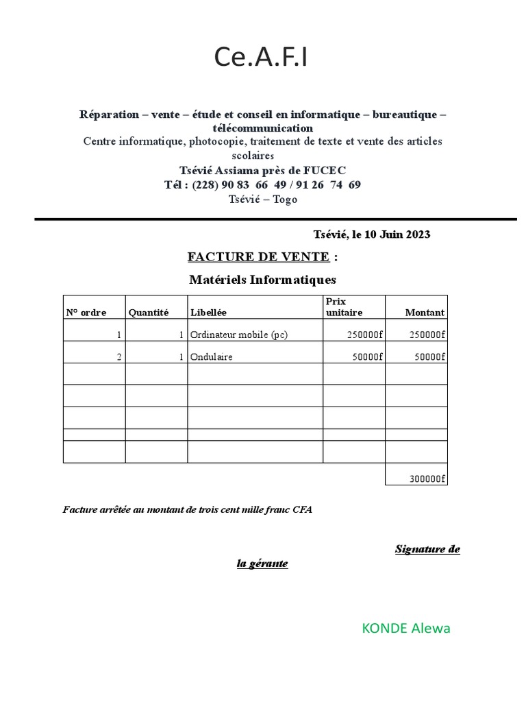 Facture corrigée de vente informatique | PDF