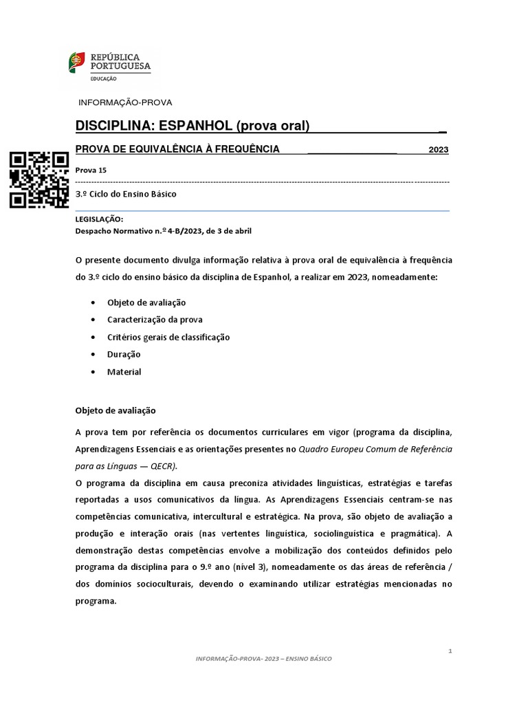 Informa - O-Prova - PEF-EB - 2023 - Espanhol (Prova Oral) - 9. - Prova ...