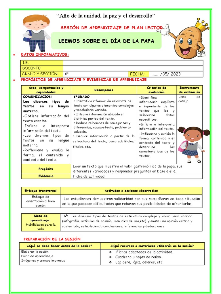 Sesión sobre el Día de la Papa | PDF | Evaluación | Infografia