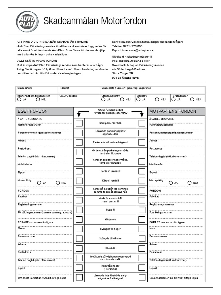 Skadeanmälan Motorfordon | PDF