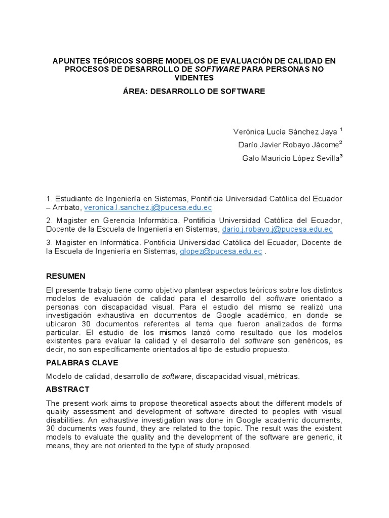Modelos de Calidad en Software para No Videntes | PDF | Software ...