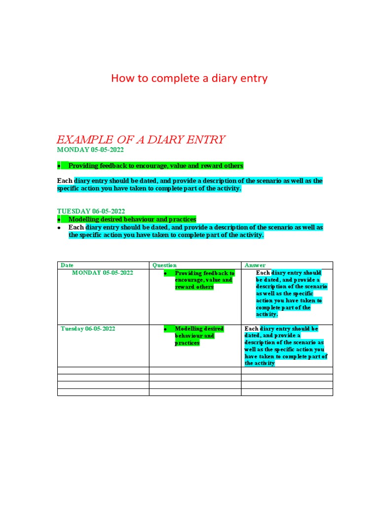 How to Complete a Diary Entry | PDF