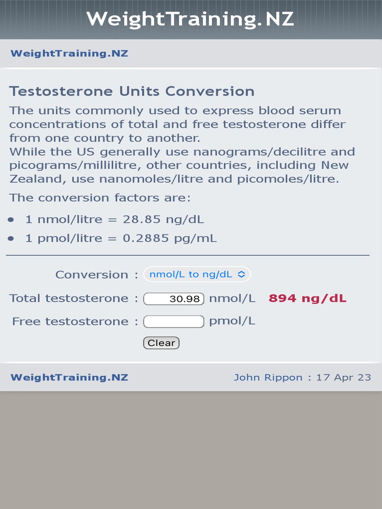 Testosterone Units Conversion PDF