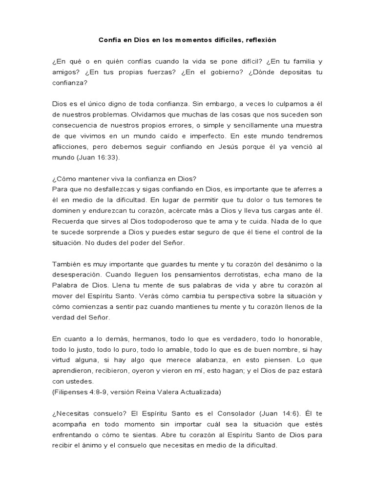 Confía en Dios en momentos difíciles | PDF