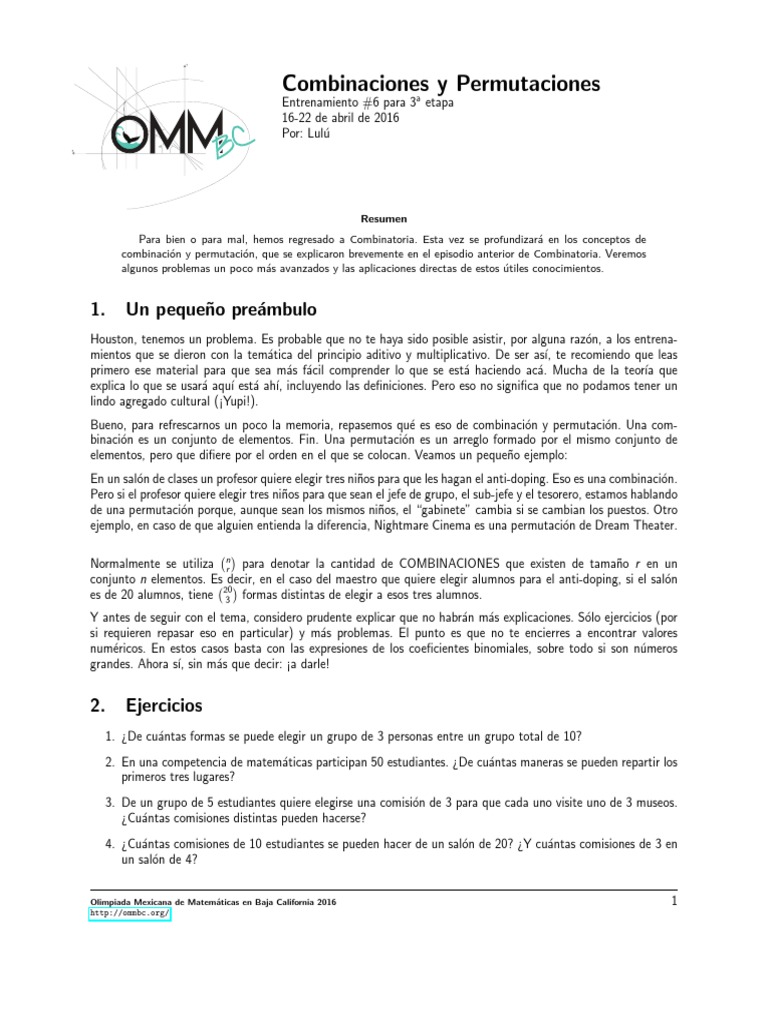 Repaso de Combinaciones y Permutaciones | PDF