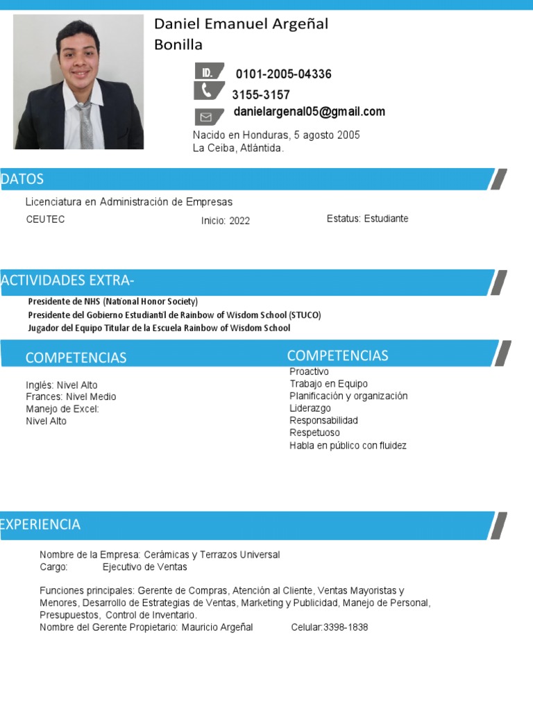 Perfil de Daniel Emanuel Argeñal | PDF