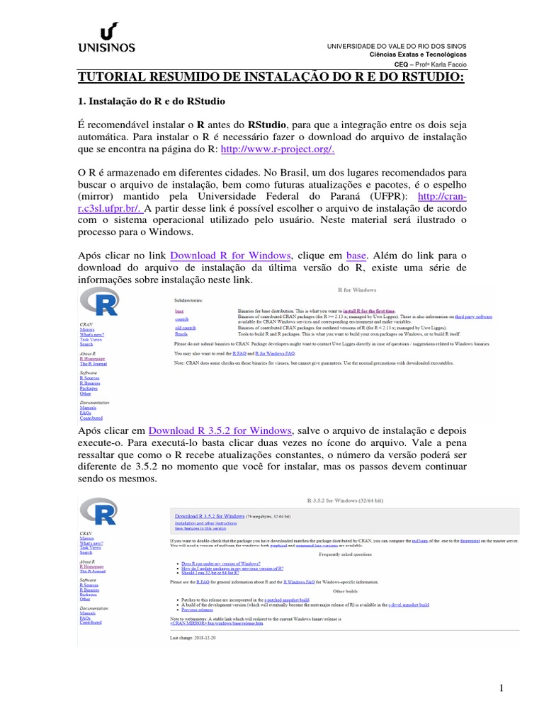 TUTORIAL RESUMIDO DE INSTALAÇÃO DO R E DO RSTUDIO | PDF | Janela ...
