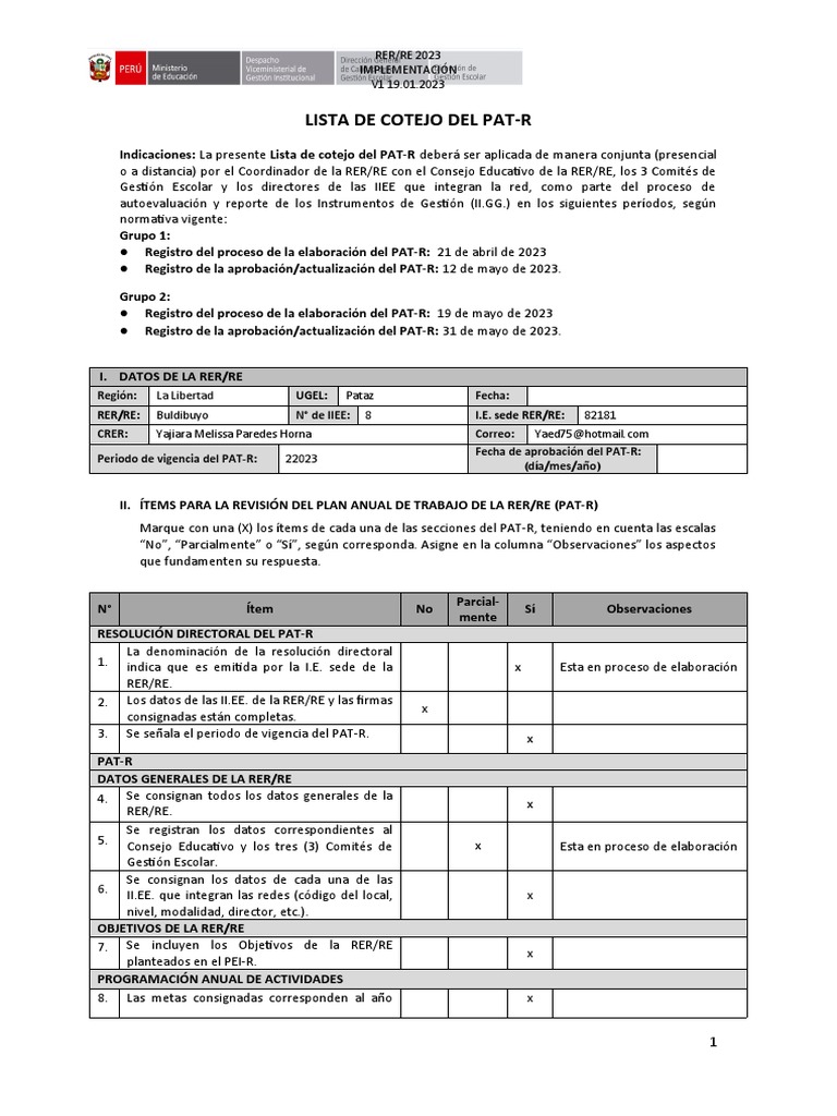 Lista de Cotejo PAT-R - 2023 - 16 JUnio | PDF | Finanzas y dinero ...