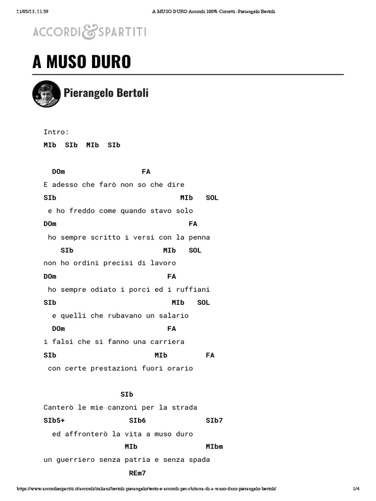 A MUSO DURO Accordi 100% Corretti - Pierangelo Bertoli | PDF