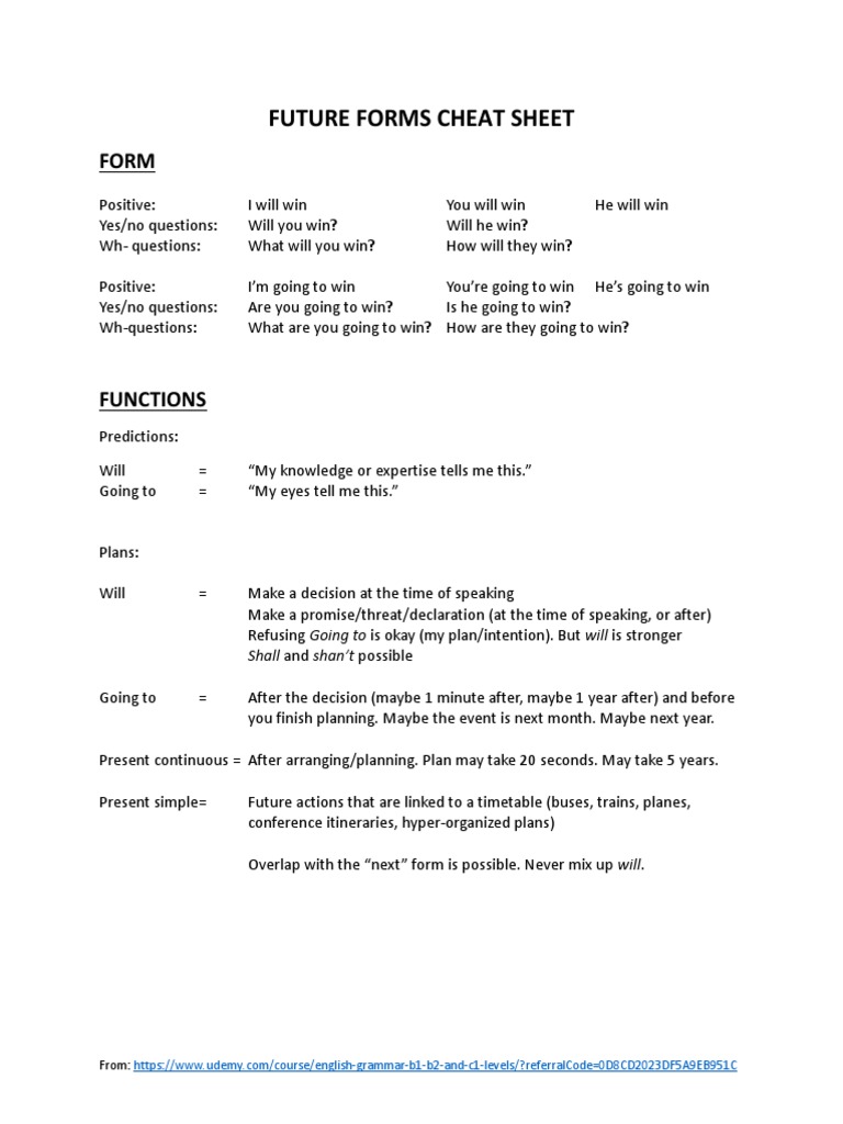 Future Forms Cheat Sheet | PDF