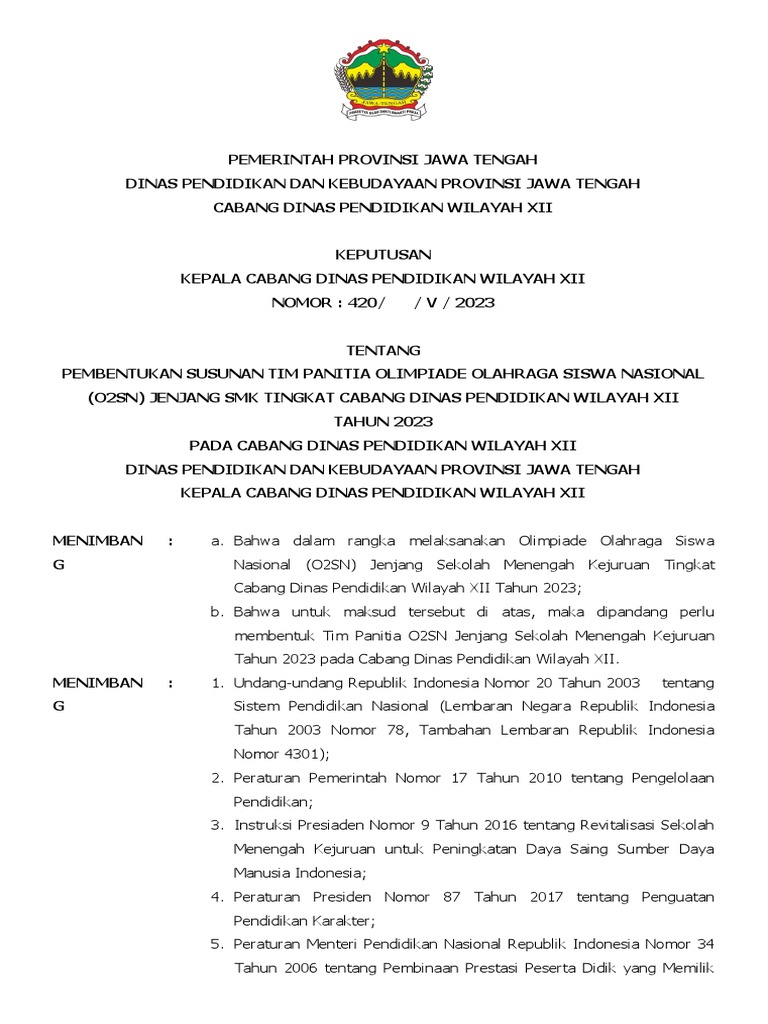 Tim Panitia O2SN SMK Wilayah XII 2023 | PDF