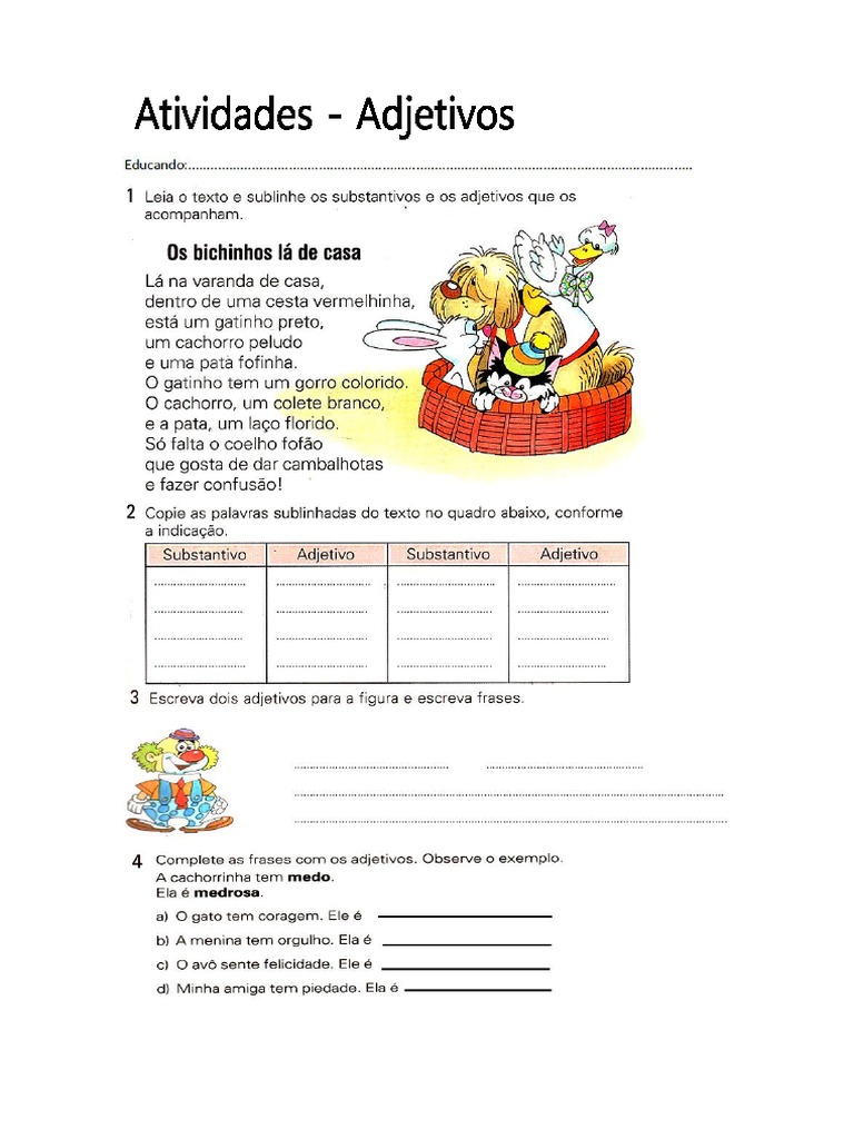 Atividade Adjetivo | PDF