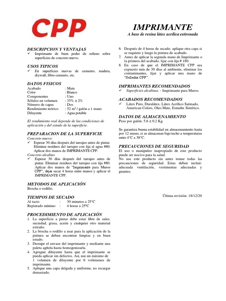 imprimantecppfichatecnica PDF Pintar Hormigón