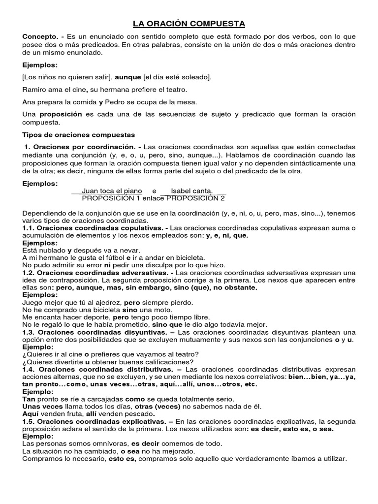La Oración Compuesta | PDF | Oración (Lingüística) | Sintaxis